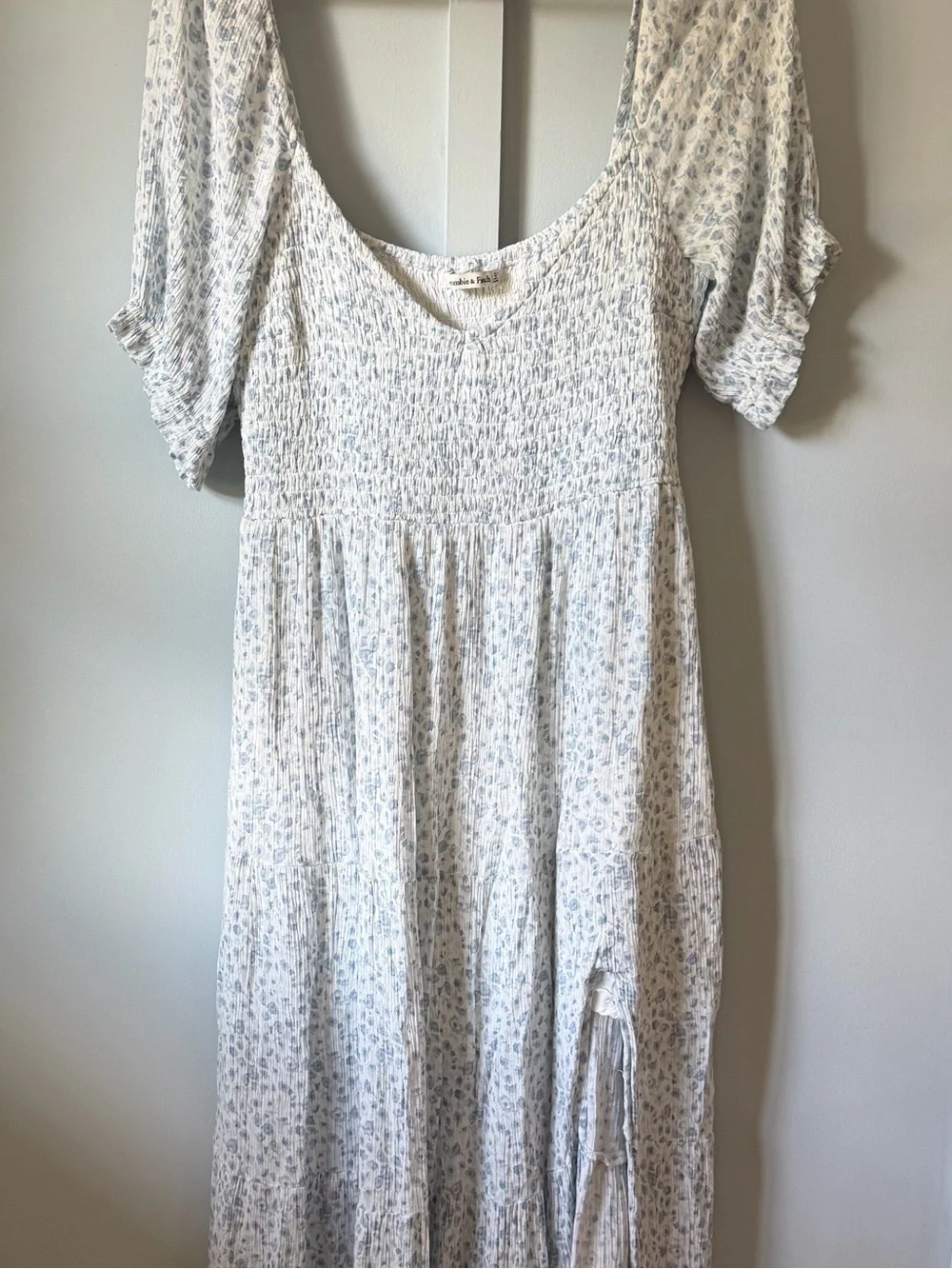 Abercrombie & Fitch Light Blue Floral Smocked Midi Dress